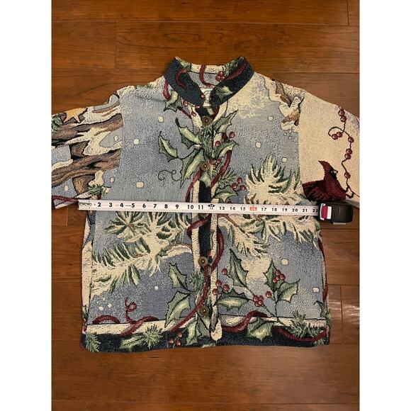 Vtg Sugar Street Weavers Christmas Holiday Snowman Tapestry Jacket Cardigan OS - Picture 8 of 8